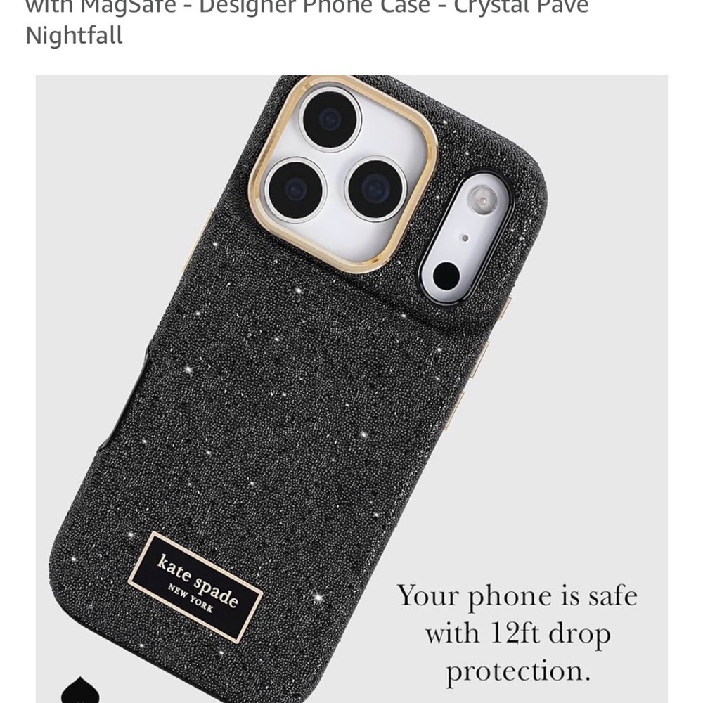 Kate Spade Black 17 PRO iPhone Case with Crystal Pave brand new